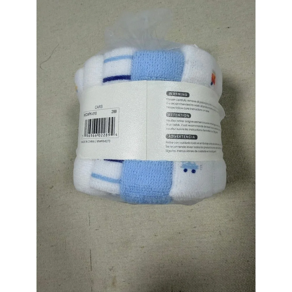 Little Stars 24 Pack Baby Washcloths Blue White Cars Stripes 9x9 WC24PK-010